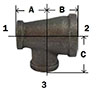 BG Malleable Reducing Run Tee Diagram